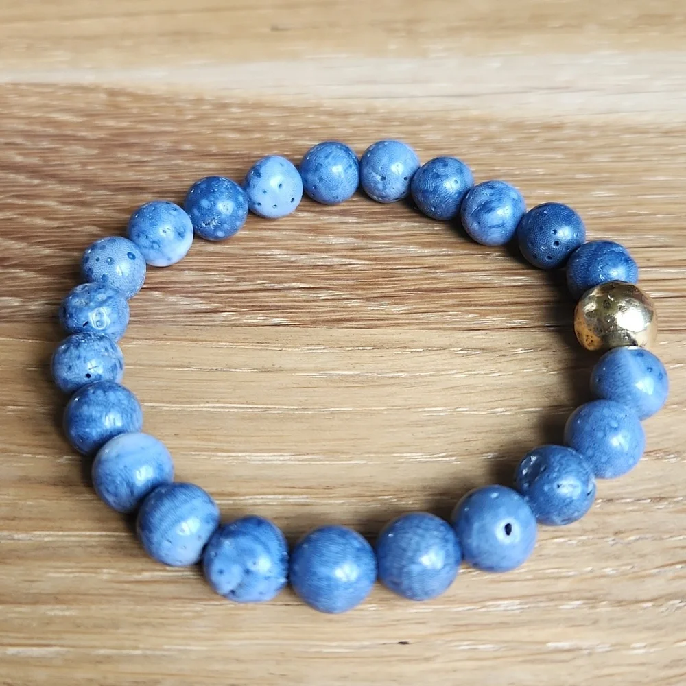 Blue Coral Beaded Stretch Bracelet | Handmade